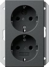Gira 273128 SCHUKO-Doppelsteckdose 16 A 250 V~ mit integriertem erhöhten Berührungsschutz (Shutter) und Symbol  für Unterputz-Gerätedose 1fach, System 55, Anthrazit