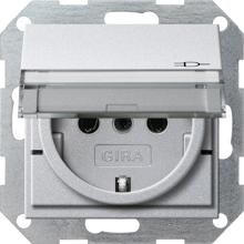Gira 276226 SCHUKO-Steckdose 16 A 250 V~ mit Klappdeckel, Beschriftungsfeld, integriertem erhöhten Berührungsschutz (Shutter) und Symbol, System 55, Aluminium