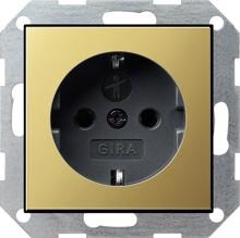 Gira 0453604 SCHUKO-Steckdose 16 A 250 V~ mit integriertem erhöhten Berührungsschutz (Shutter) und Symbol  Steckklemmen, System 55, Messing / Schwarz