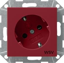 Gira 275802 SCHUKO-Steckdose 16 A 250 V~ mit um 30° gedrehtem Einsatz, mit integriertem erhöhten Berührungsschutz (Shutter) und Symbol  mit roter Abdeckung und Aufdruck "WSV" (weitere Sicherheitsversorgung), System 55, Rot glänzend