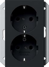 Gira 2735005 SCHUKO-Doppelsteckdose 16 A 250 V~ mit integriertem erhöhten Berührungsschutz (Shutter) und Symbol für Unterputz-Gerätedose, 1,5fach, System 55, schwarz matt