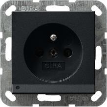Gira 1172005 Steckdose mit Erdungsstift 16 A 250 V~, LED-Orientierungsleuchte, integriertem erhöhten Berührungsschutz (Shutter) und Symbol, System 55, schwarz matt