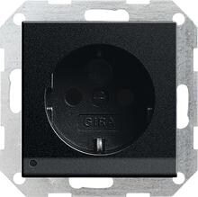 Gira 1170005 SCHUKO-Steckdose 16 A 250 V~ mit LED-Orientierungsleuchte, integriertem erhöhten Berührungsschutz (Shutter) und Symbol, System 55, schwarz matt