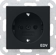 Gira 0458005 SCHUKO-Steckdose 16 A 250 V~ mit Aufdruck "EDV", System 55, schwarz matt
