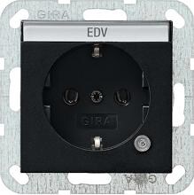 Gira 0452005 SCHUKO-Steckdose 16 A 250 V~ mit Kontrolllicht und Beschriftungsfeld, System 55, schwarz matt