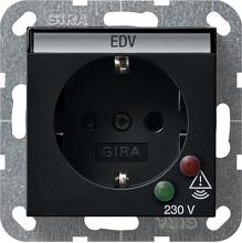 Gira 0451005 SCHUKO-Steckdose 16 A 250 V~ mit Überspannungsschutz und Beschriftungsfeld, System 55, schwarz matt