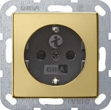 Gira 0183604 SCHUKO-Steckdose, 16 A, 250 V~, mit erhöhten Berührungsschutz (Shutter) und Symbol, System 55, messing-schwarz